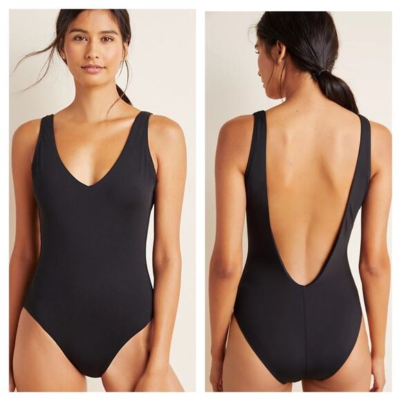 Andie Ibiza Scoop Back One-Piece Swimsuit Black Large - Picture 1 of 5